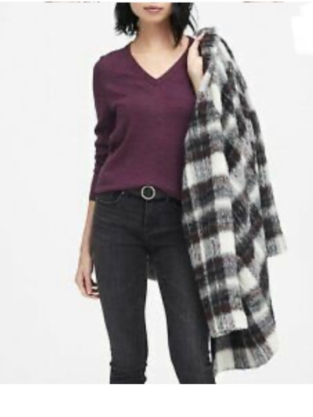 Banana Republic V Neck Maroon Burgundy Merino Wool Sweater Sz L